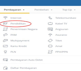 2. Pilih menu Pembayaran dan setelahnya pilih Pendidikan