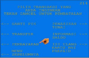 5. Pilih tulisan Pembayaran di pojok kiri layar ATM BNI
