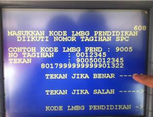8. Isi kode LMBG Pendidikan untuk UNPAD 8017 diikuti nomor tagihan unpad. Kemudian tekan Benar