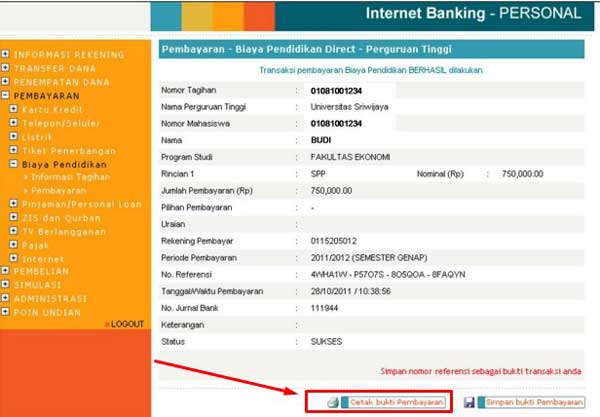 8. Transaksi berhasil tinggal kamu cetak bukti pembayaran