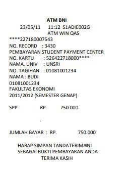 9. Terakhir akan muncul bukti pembayaran UKT Unsri harap simpan struk pembayaran tersebut.