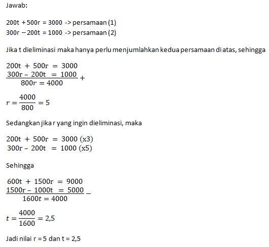 Contoh Soal SPLDV Metode Eliminasi