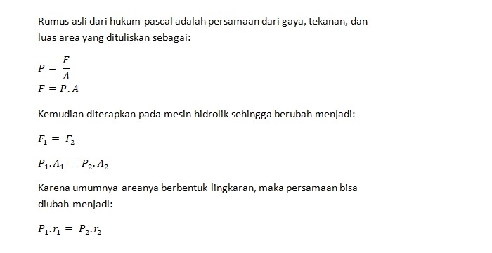 Persamaan atau Rumus Hukum Pascal