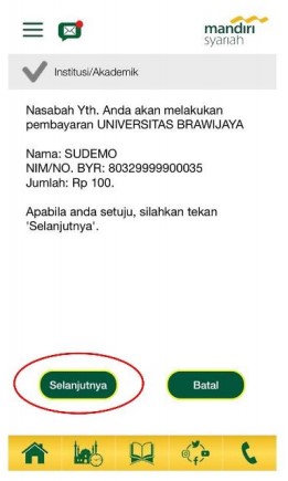 6. Cara bayar ukt UB mandiri syariah mobile
