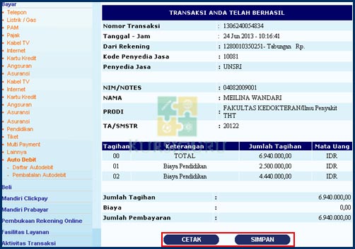 6. Selesai Bayar UKT Unsri Internet Banking Mandiri