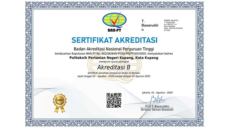 Sertifikat Akreditasi Politeknik Negeri Kupang